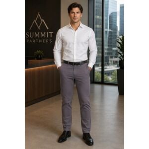 X SUIT Men's Gray 36x28 Chino Flat Front Dress Pants -2293